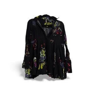Free People Black Butterfly Print Women's Top